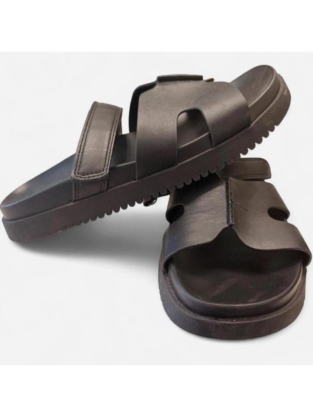 Women's Black and Brown Slides